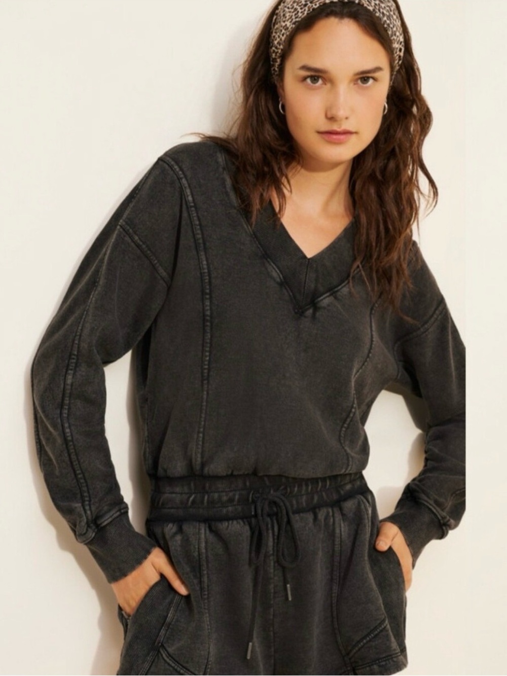 Free People Movement Intercept Romper Washed Black Texture Size Medium